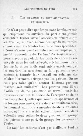 I. - Les ouvriers du port au travail et chex eux.