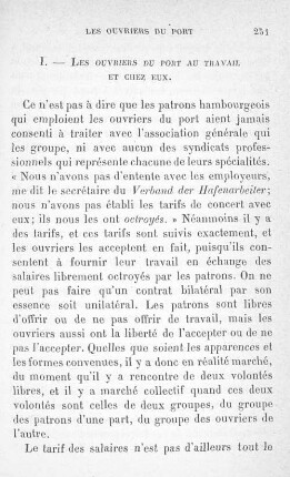 I. - Les ouvriers du port au travail et chex eux.