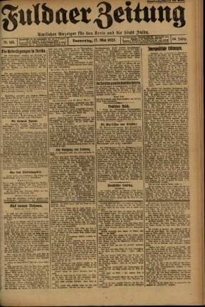 Erste Ausgabe vom Donnerstag, den 17. Mai 1923.