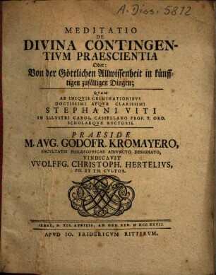 Meditatio de divina contingentium praescientia