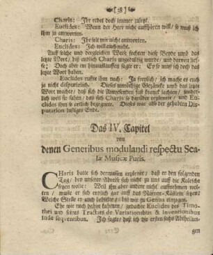 Das IV. Capitel von denen Generibus modulandi respectu Scalae Musicae Puris.
