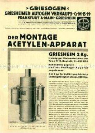 Montage-Acetylen-Apparat