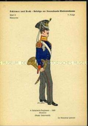 Uniformdarstellung, Hornist des 4. Infanterie-Regiments, Königreich Hannover, 1840.