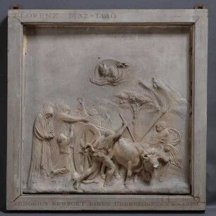 Der heilige Zenobius erweckt ein von einem Ochsenkarren überfahrenes Kind
