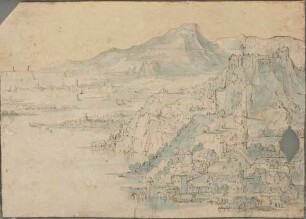 Küstenlandschaft mit Hafenstadt