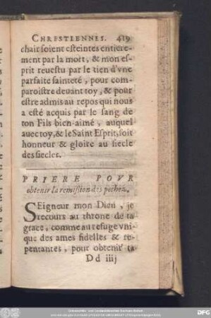 Priere Pour obtenir la remißion des pechez.