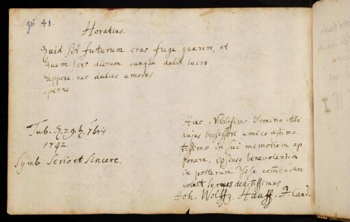 46v, Hauff, Johann Wolfgang. Tübingen, 29. 09.1742