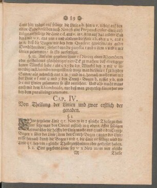 Cap. IV. Von Theilung der Linien und zwar erstlich der geraden