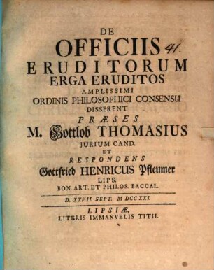 Disp. ... de officiis eruditorum erga eruditos