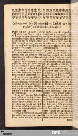 Historie von der Jämmerlichen Zerstöhrung der Stadt Jerusalem und des Tempels.