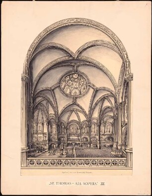 Evangelische Garnisonkirche, Straßburg Wettbewerb: Perspektivische Innenansicht, Ansicht, Querschnitt Empore