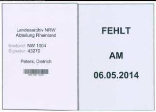 Entnazifizierung Dietrich Peters , geb. 05.11.1898 (Geschaeftsmann)