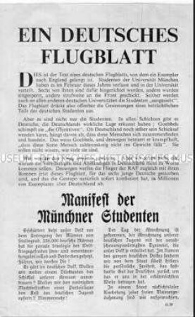 Abwurf-Flugblatt der Alliierten mit dem "Manifest der Münchner Studenten" (Geschwister Scholl)