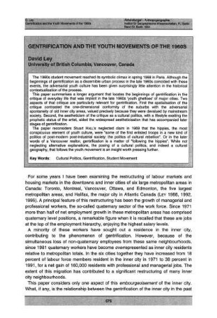 Gentrification and the youth movements of the 1960s