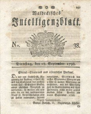 No. 38, Dienstag, den 18. September 1798