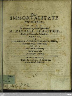 Dissertatio de immortalitate animorum