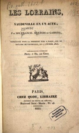 Les Lorrains : Vaudeville en un acte