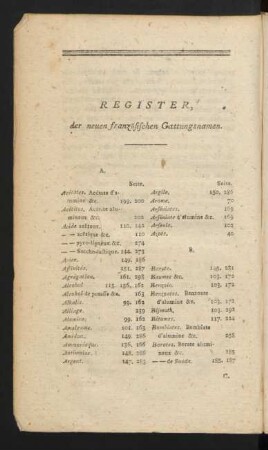 Register der neuen französischen Gattungsnamen.
