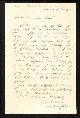 Handschriftlicher Brief von Oscar Faas an R. v. Koenig