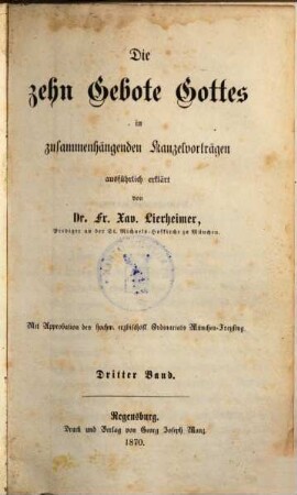 Die zehn Gebote Gottes in zusammenhängenden Kanzelvorträgen, 3