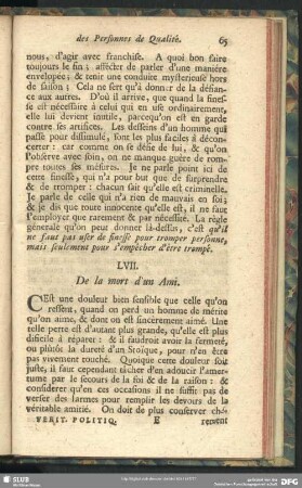 LVII. De la mort d'un Ami