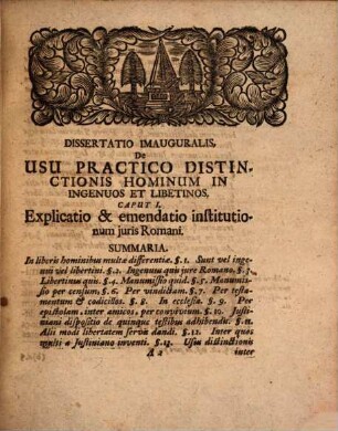 Dissertatio Inauguralis, De Usu Practico Distinctionis Hominum In Ingenuos Et Libertinos