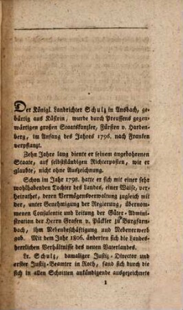 Streitschrift des Landrichters Schulz von Anspach, die gegen ihn erhobene Untersuchung von Seiten der Regierung des Rezatkreises betr.