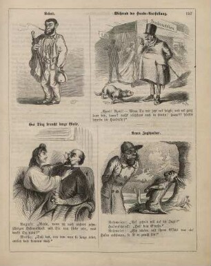 "Rebus" "Während der Hunde-Ausstellung" "Gut Ding braucht lange Weile" "Neues Jagdpulver"