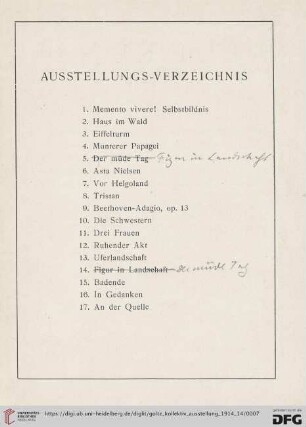 Ausstellungs-Verzeichnis (Nr.1-17)