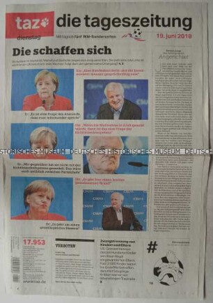 Tageszeitung "taz. die tageszeitung" mit Titel zur Regierungskrise in Deutschland