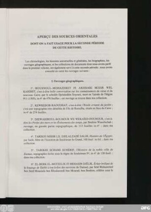 Aperçu Des Sources Orientales Dont On A Fait Usage Pour La Seconde Période De Cette Histoire.