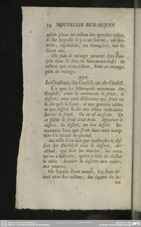 XIV. La Confiture, das Confect, ou der Confect