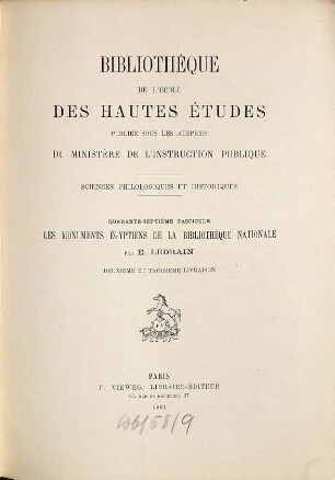Les monuments Égyptiens de la Bibliothèque nationale : (Cabinet des médailles et antiques), 2/3