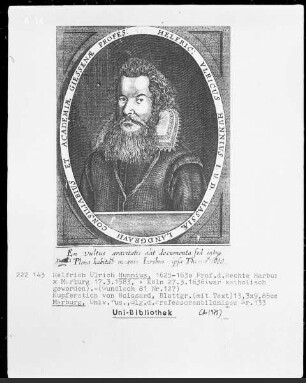 Helfrich Ulrich Hunnius (1583-1636), 1625-1630 Professor der Rechte in Marburg