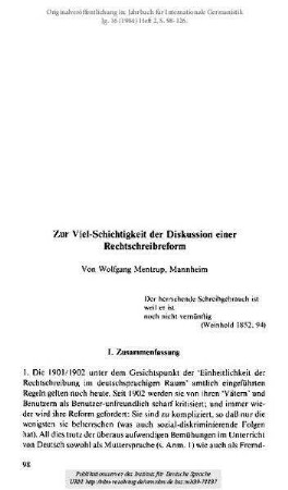Zur Viel-Schichtigkeit der Diskussion einer Rechtschreibreform