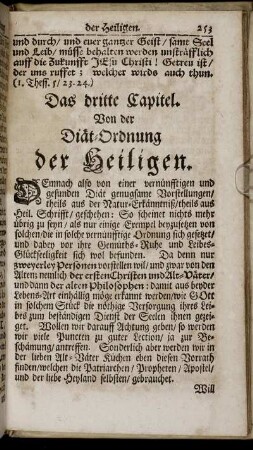 Das dritte Capitel. Von der Diät-Ordnung der Heiligen. - Das vierte Capitel. Von der Diät-Ordnung der alten Philosophen.