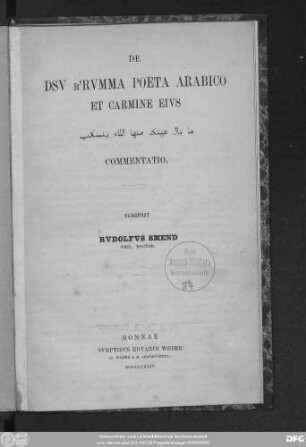 De Dsv R'Rvmma Poeta Arabico Et Carmine Eivs : commentatio