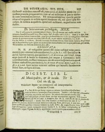 Digest. Lib. L. Ad Municipalem, & de incolis.