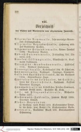 VII. Verzeichniß der Cassen und Recepturen von allgemeinem Interesse.