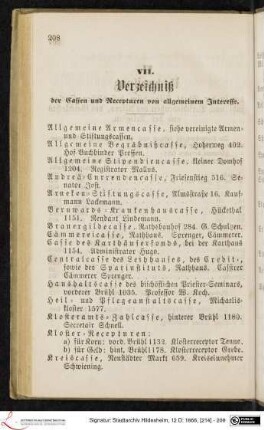 VII. Verzeichniß der Cassen und Recepturen von allgemeinem Interesse.