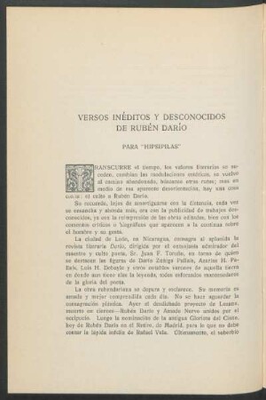 Versos inéditos y desconocidos de Rubén Darío : Para "Hipsipilas"