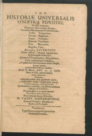 Historiae Universalis Synoptica Repetitio