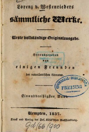 Lorenz v. Westenrieder's sämmtliche Werke, 31. Abriss der bayerischen Geschichte ; [Teil 1]