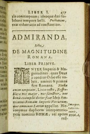 Admiranda. Sive De Magnitudine Romana.