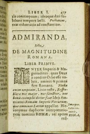 Admiranda. Sive De Magnitudine Romana.