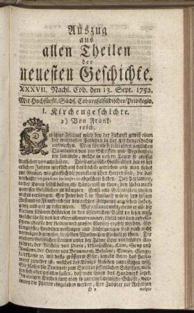 XXXVII. Nachlese. Coburg, den 13. Sept. 1752.