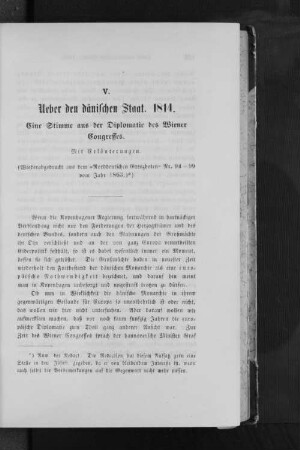 V. Ueber den dänischen Staat 1814