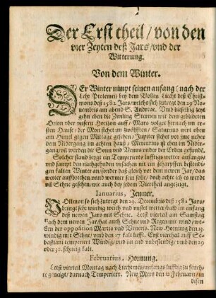 Der Erst theil/ von den vier Zeyten deß Jars/ und der Witterung.