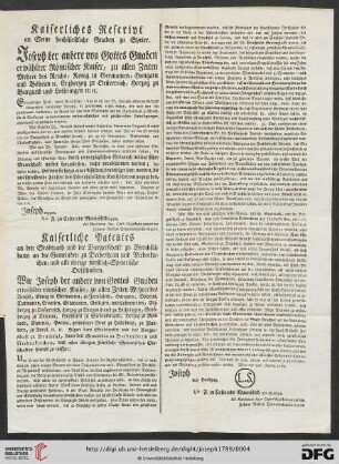 Kaiserliches Rescript an Seine hochfürstliche Gnaden zu Speier