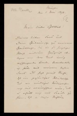 52: Brief von Johann Julius Wilhelm von Planck an Gottlieb Planck, München, 1.5.1894